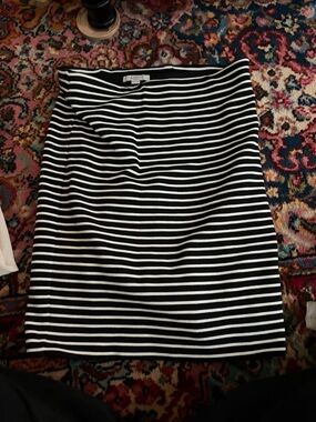 LOFT Black and White Horizontal Stripe Pencil Skirt